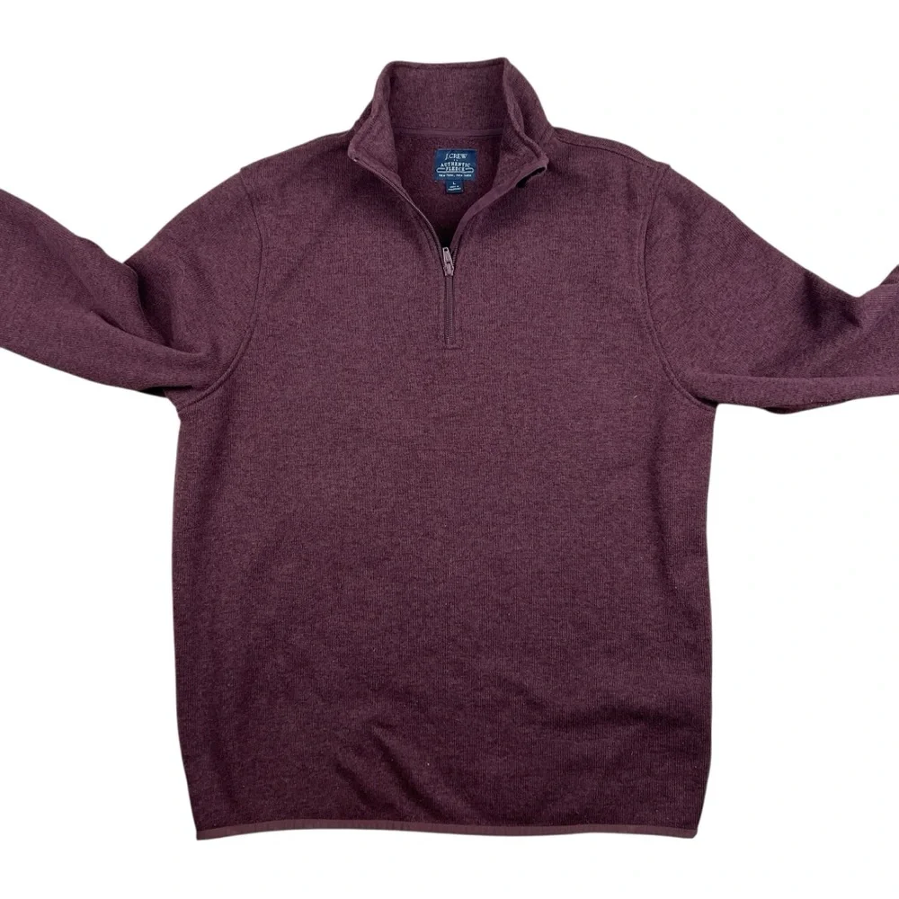 J Crew Authentic Fleece Sweater‎ Mens Large Eggplant Purple Quarter Zip Pullover